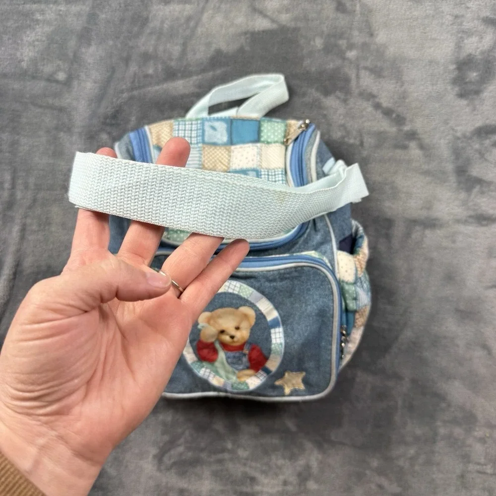 Blue Jean Teddy Bear Springs Blossom Demin Bottle Diaper Tote Bag Baby